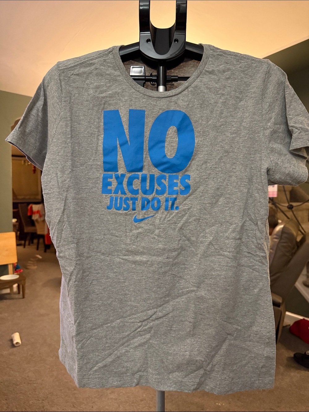 Nike Grey Tee with Bright Blue "NO EXCUSES JUST DO IT." Print